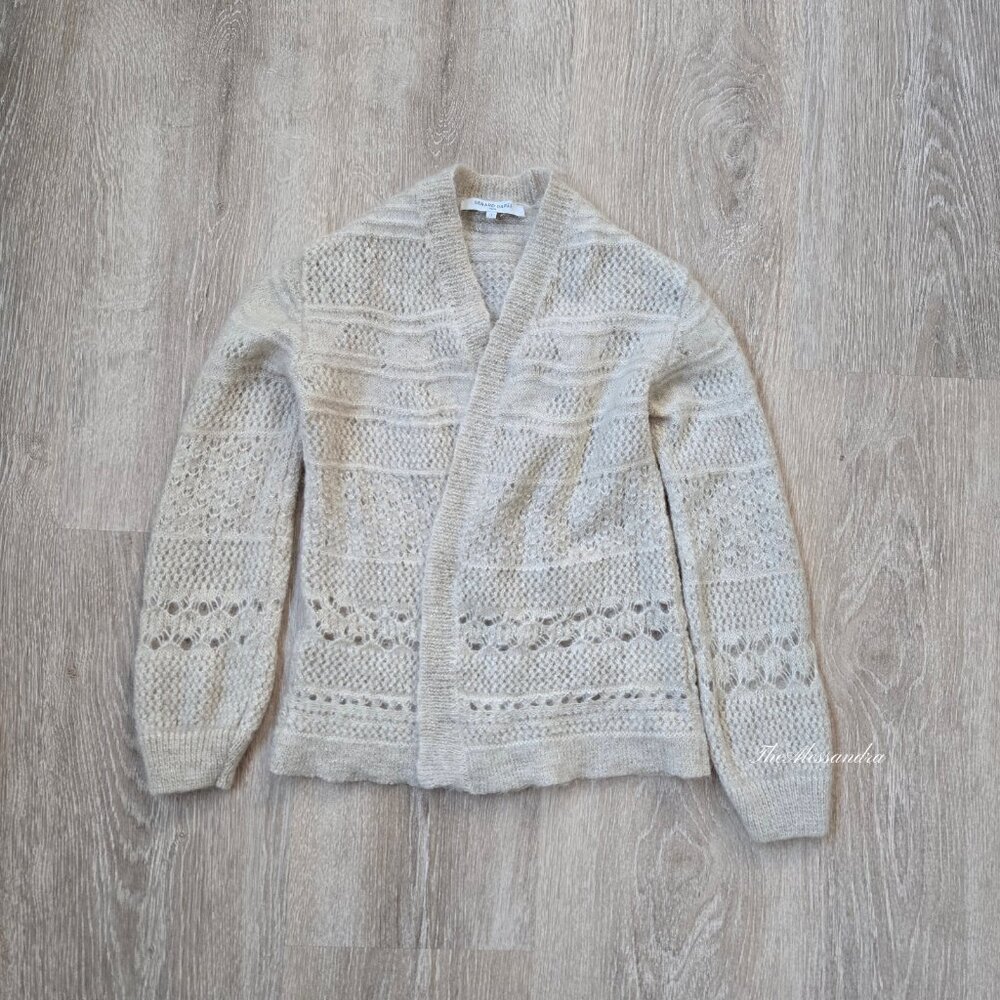 Gerard Darel Mohair & Wool Knit Cardigan Cream Open Front Textured Italy Size 1